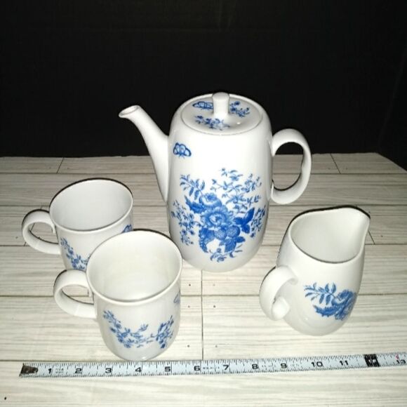 Rhapsody Royal Worcester Coffee Tea Pot & Creamer With 2 Cups Mugs 1975 England - Picture 12 of 12